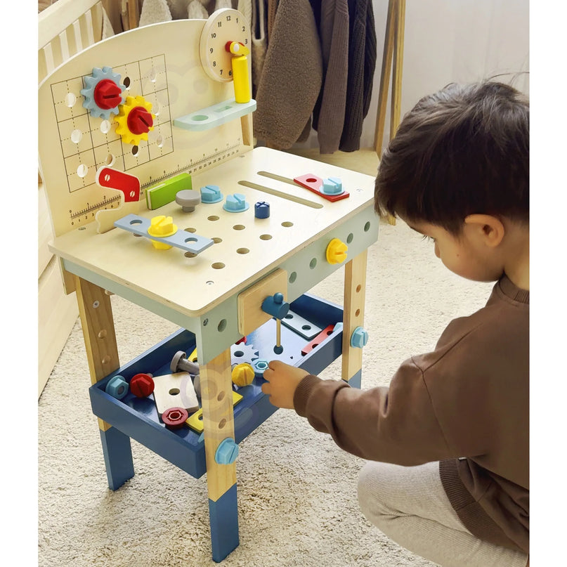 Tooky Toy medinis darbo stalas – 48 dalių meistro dirbtuvės su įrankiais