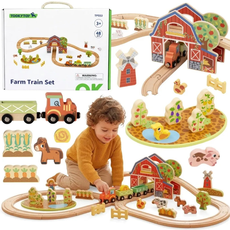 „TOOKY TOY“ medinis fermos traukinio rinkinys