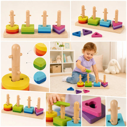Tooky Toy medinis formų ir spalvų rūšiuoklis – mokymasis skaičiuoti ir rūšiuoti