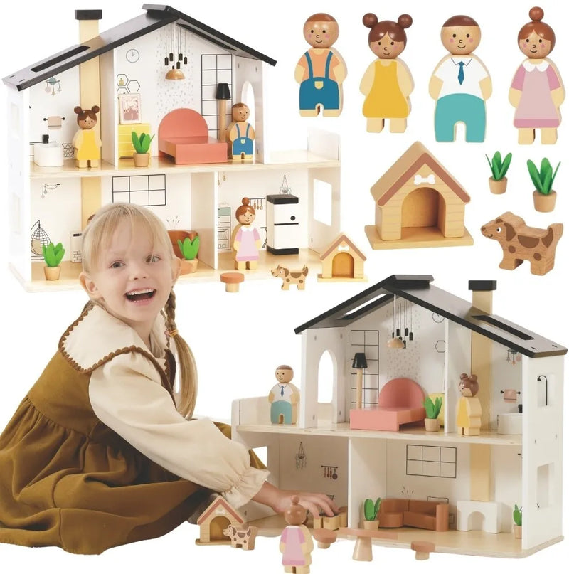 „TOOKY TOY“ medinis lėlių namas su priedais ir šeima