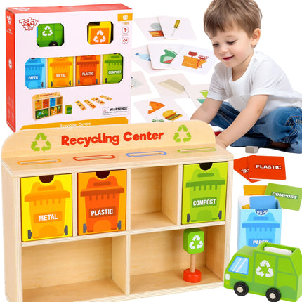 Tooky Toy medinis rūšiavimo centras „Perdirbimas“ – ekologinis Montessori žaidimas