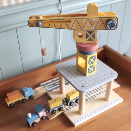 Tooky Toy medinis uostas su konteineriniu kranu