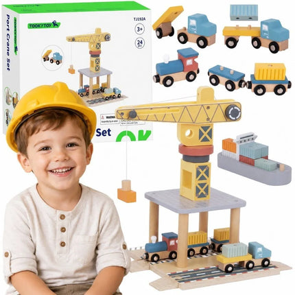 Tooky Toy medinis uostas su konteineriniu kranu