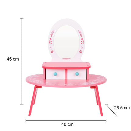 Tooky Toy rožinis medinis kosmetinis staliukas su veidrodžiu ir aksesuarais