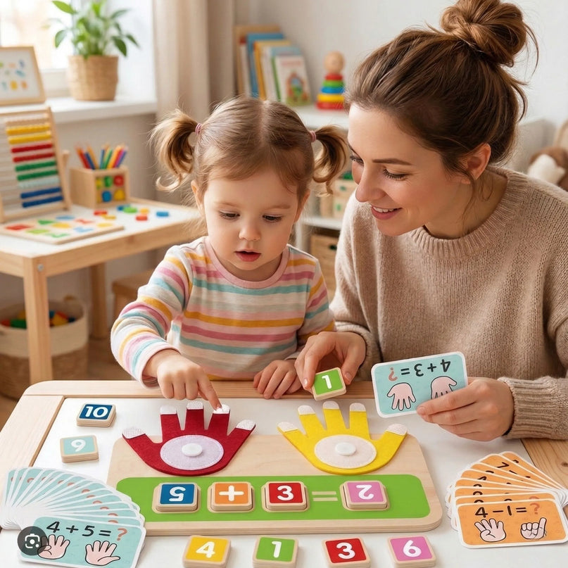Tooky Toy „Skaičiuojame pirštais“ – medinė matematinė edukacinė priemonė