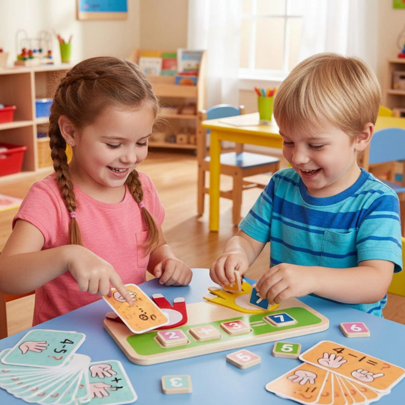Tooky Toy „Skaičiuojame pirštais“ – medinė matematinė edukacinė priemonė
