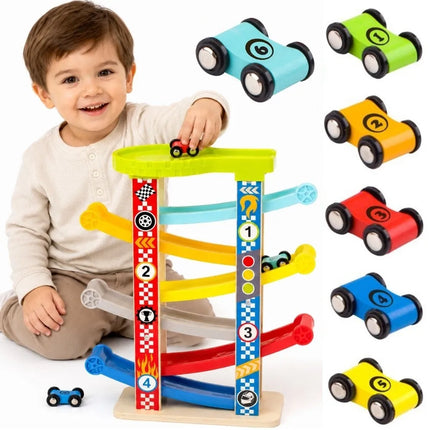 Tooky Toy spalvota kaskadinė automobilių trasa
