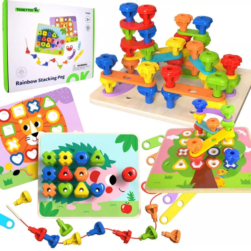 TOOKY TOY daugiafunkcinė lenta su spalvotais varžtais, mokymosi figūromis