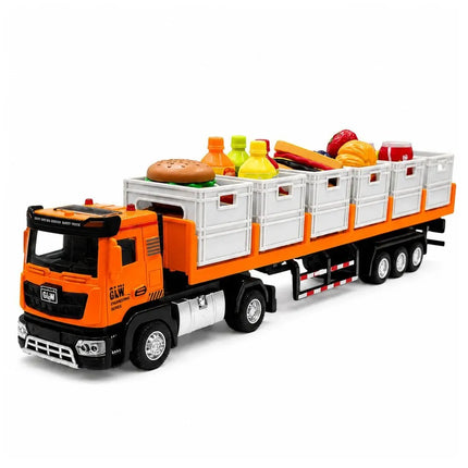 Transporto sunkvežimis su priekaba, dėžėmis, maisto aksesuarais