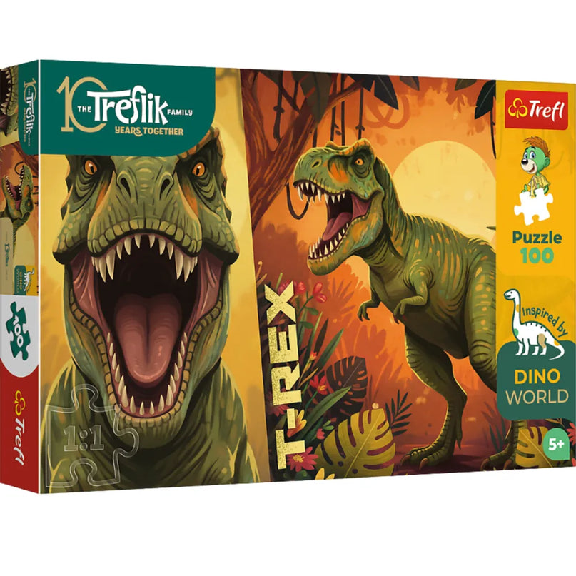 Trefl 100 detalių dėlionė vaikams su dinozaurais ir Treflikų šeima