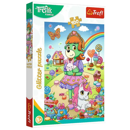 Trefl Glitter Trefliki blizgi dėlionė 100 det. – Treflikų šeima