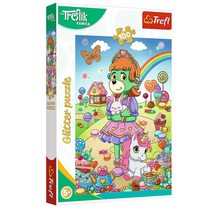 Trefl Glitter Trefliki blizgi dėlionė 100 det. – Treflikų šeima