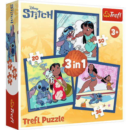 Trefl „Laikas su Stiču“ – 3 dėlionių rinkinys vaikams