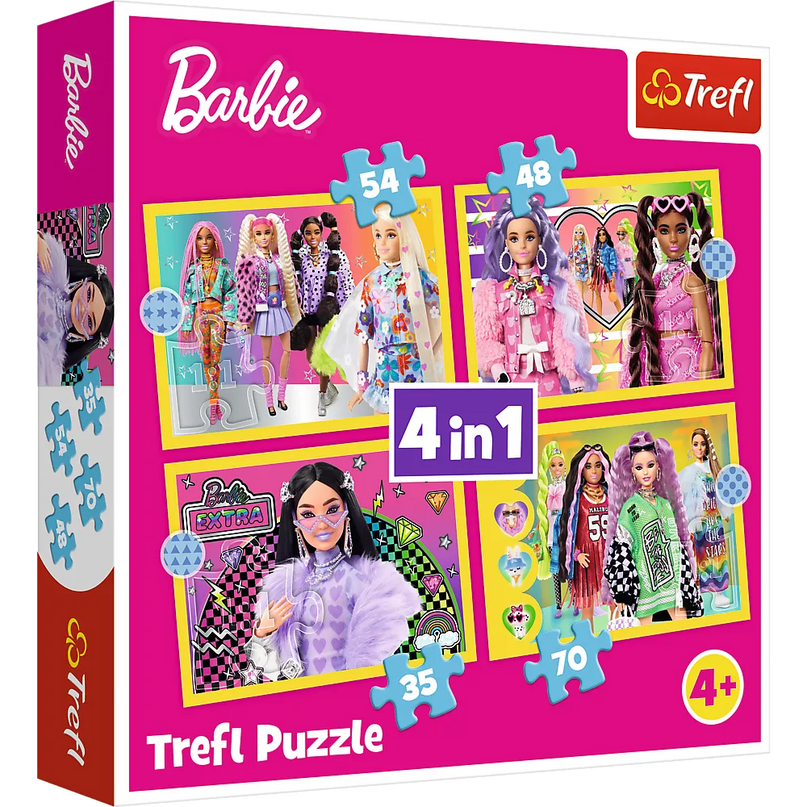 Trefl „Linksmasis Barbės pasaulis“ – 4in1 dėlionės