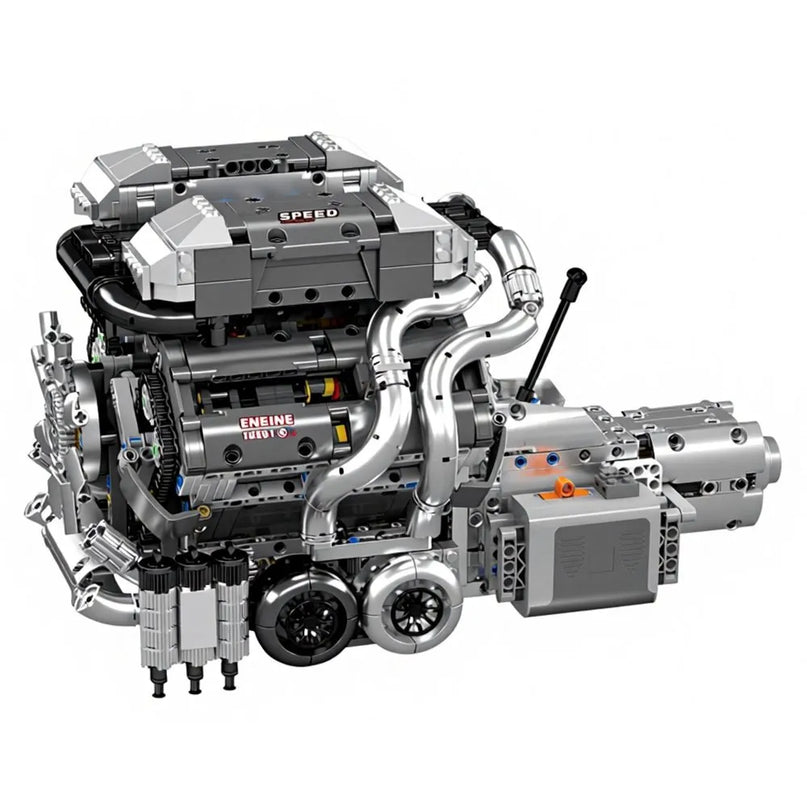 V8 Engine techninių kaladėlių variklis su pavarų dėže, 2024 detalės
