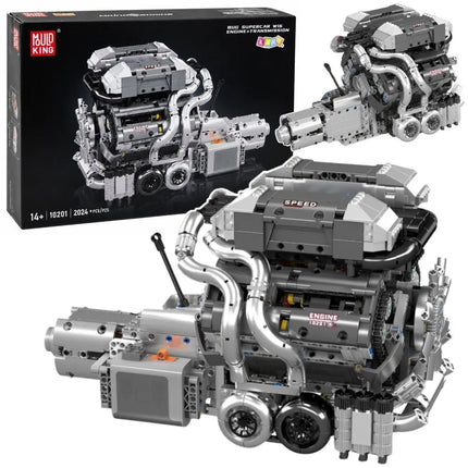 V8 Engine techninių kaladėlių variklis su pavarų dėže, 2024 detalės