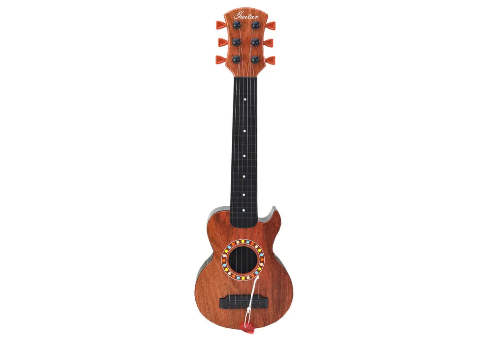 Vaikiška medinė žaislinė gitara, ruda, su brauktuku
