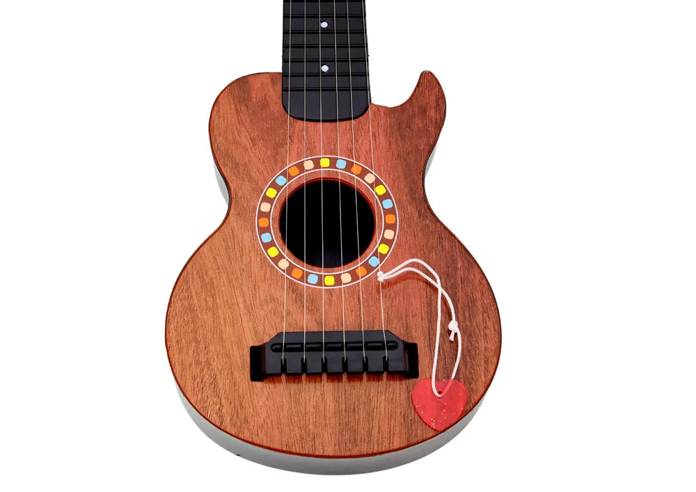 Vaikiška medinė žaislinė gitara, ruda, su brauktuku