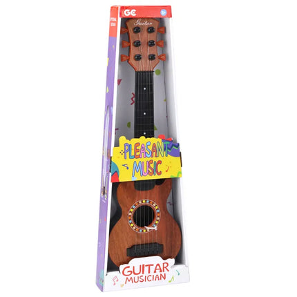 Vaikiška medinė žaislinė gitara, ruda, su brauktuku