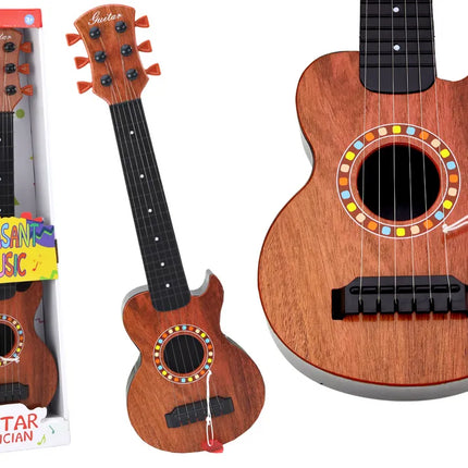 Vaikiška medinė žaislinė gitara, ruda, su brauktuku