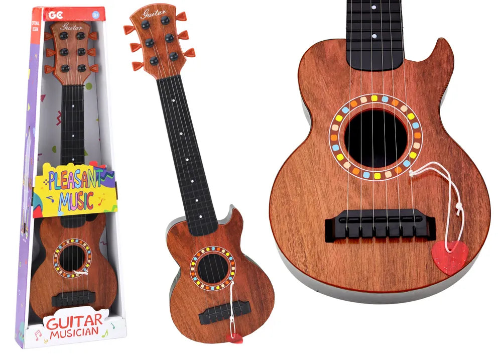 Vaikiška medinė žaislinė gitara, ruda, su brauktuku