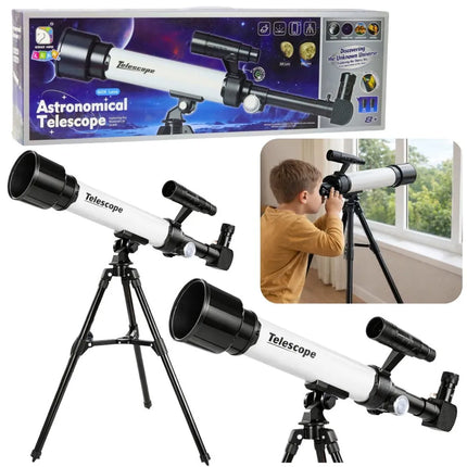 Vaikiškas astronominis teleskopas su laikikliu