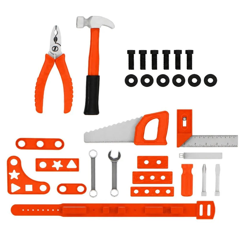 Vaikiškas įrankių rinkinys „DIY“ su kuprine, akumuliatoriniu atsuktuvu ir diržu