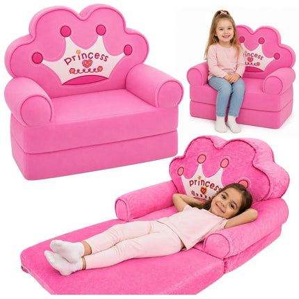 Vaikiškas krėslas‑sofa su princesės karūna