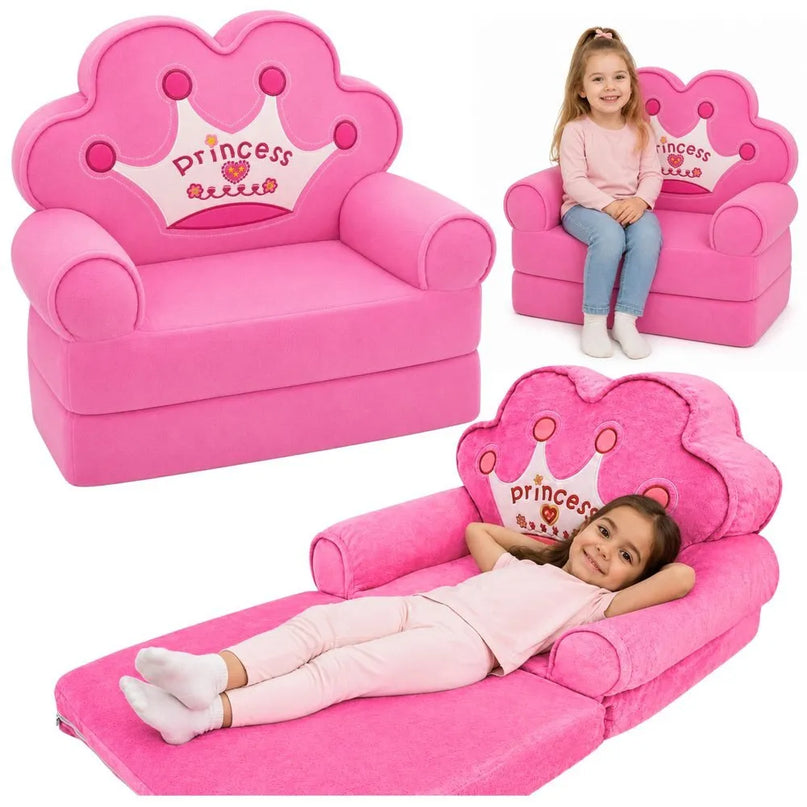 Vaikiškas krėslas‑sofa su princesės karūna