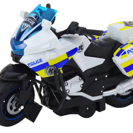 Vaikiškas policijos motociklas su atsukimo funkcija, šviesomis ir garsais – baltas