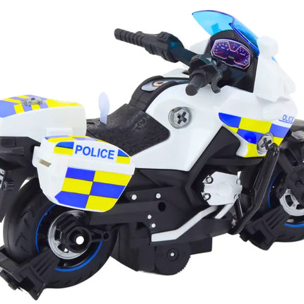 Vaikiškas policijos motociklas su atsukimo funkcija, šviesomis ir garsais – baltas