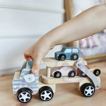 Viga medinė autovežė su automobiliais