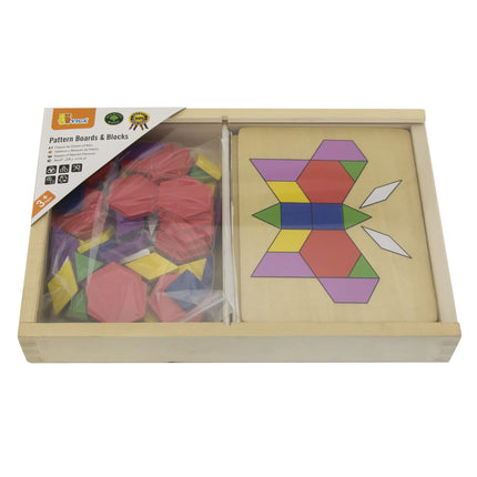 Viga medinė geometrinė mozaika – 148 elementų Montessori rinkinys