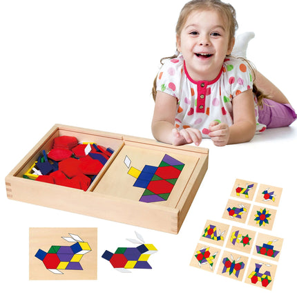 Viga medinė geometrinė mozaika – 148 elementų Montessori rinkinys