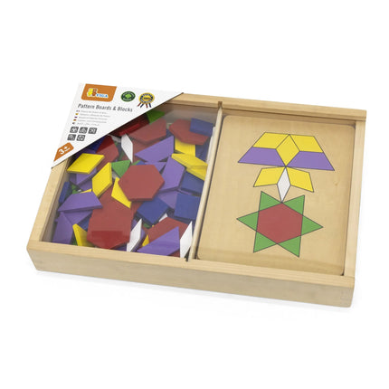 Viga medinė geometrinė mozaika – 148 elementų Montessori rinkinys