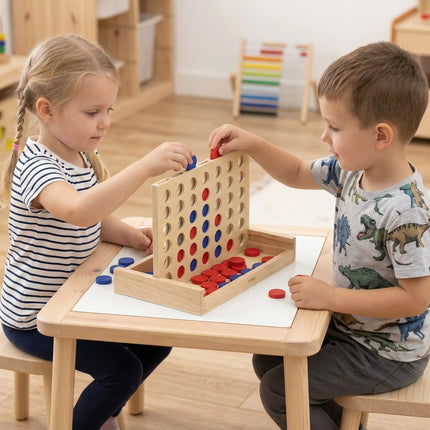 Viga medinė loginė strateginė žaidimo lenta „4 iš eilės“ – 42 dalių rinkinys