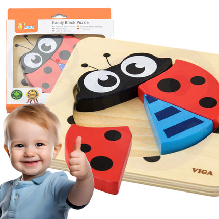 Viga medinė mini dėlionė „Boružėlė“ – 4 dalių pirmoji dėlionė