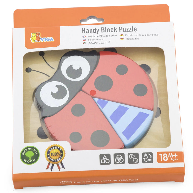 Viga medinė mini dėlionė „Boružėlė“ – 4 dalių pirmoji dėlionė