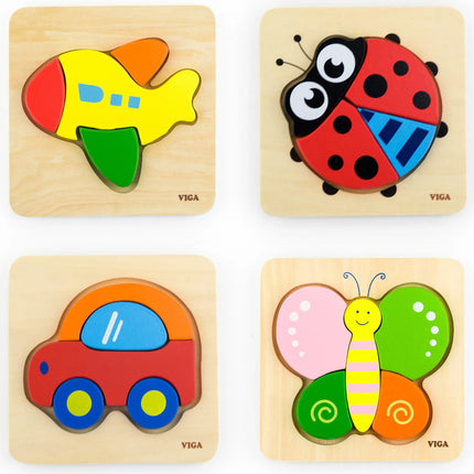 Viga medinė mini dėlionė „Boružėlė“ – 4 dalių pirmoji dėlionė