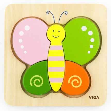 Viga medinė mini dėlionė „Drugelis“ – 4 dalių pirmoji dėlionė