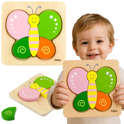 Viga medinė mini dėlionė „Drugelis“ – 4 dalių pirmoji dėlionė