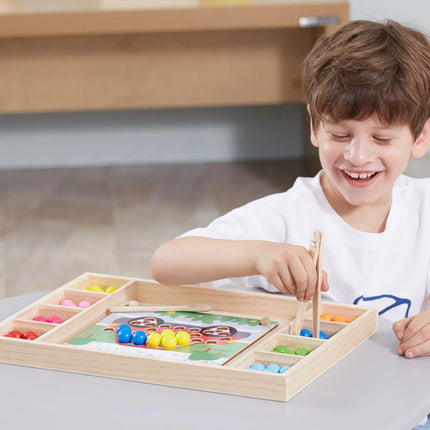 Viga medinė Montessori dėlionė „Gaudyk ir dėliok kamuoliukus“