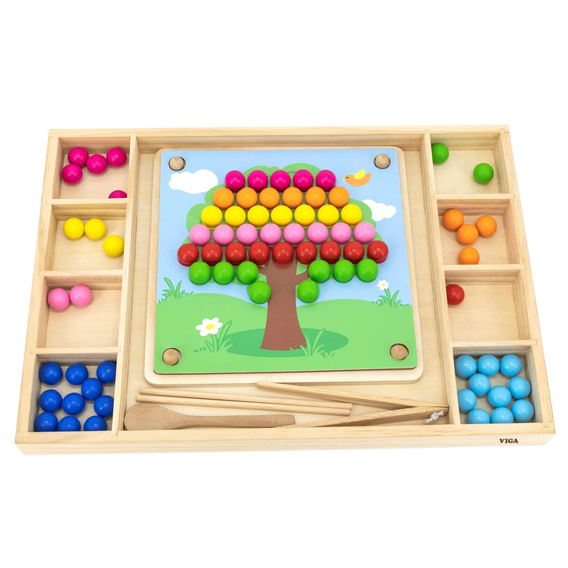 Viga medinė Montessori dėlionė „Gaudyk ir dėliok kamuoliukus“