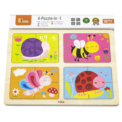 Viga medinės dėlionės 4in1 „Vabaliukai“