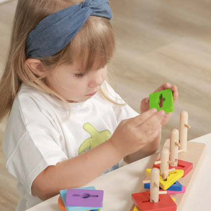 Viga medinis geometrinis rūšiuoklis – 12 formų, 5 stulpeliai su iškilimais