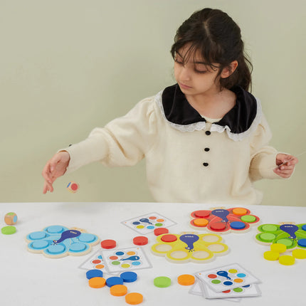 Viga medinis Montessori žaidimas „Spalvų derinimas – povo uodega“