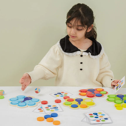 Viga medinis Montessori žaidimas „Spalvų derinimas – povo uodega“