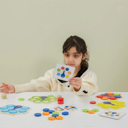 Viga medinis Montessori žaidimas „Spalvų derinimas – povo uodega“