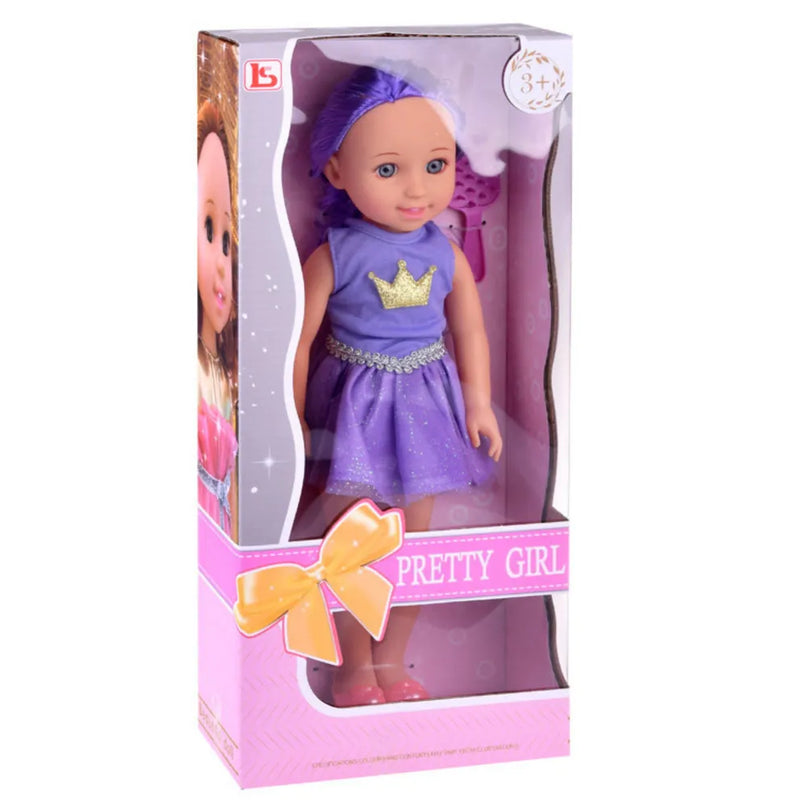 Violetinių plaukų lėlė su šukomis 38 cm
