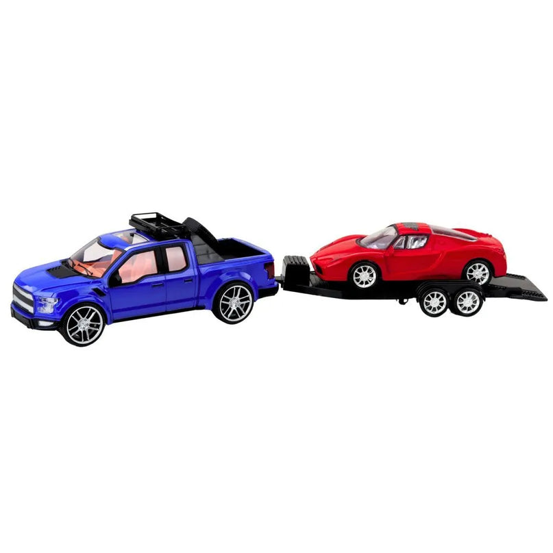 Visureigis su tralu ir sportiniu automobiliu